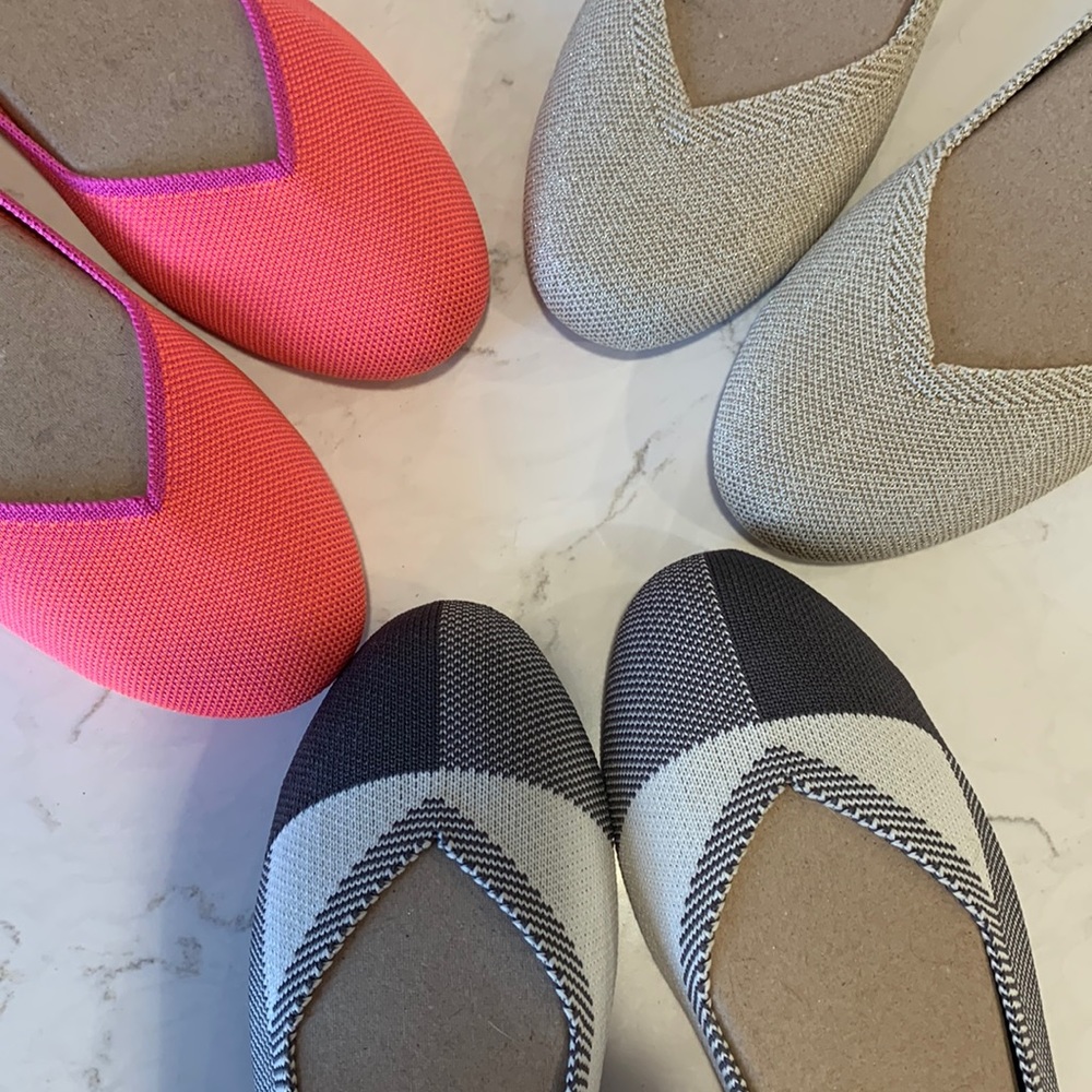 Golden Metallic, Island Pink and DOVE GREY flats